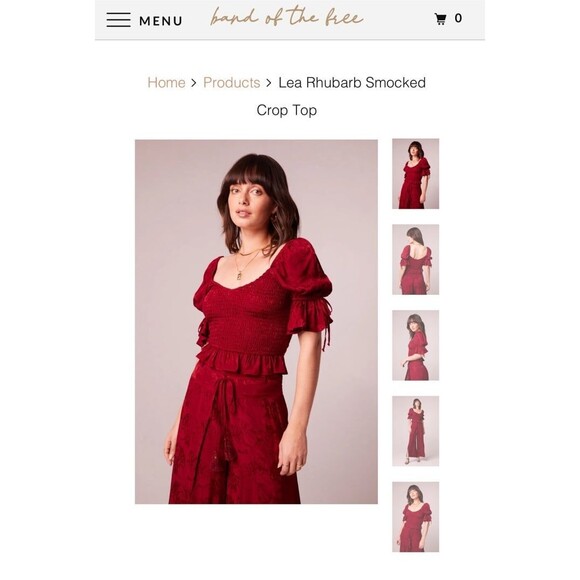 Band of the Free | Lea Rhubarb Smocked Crop Top XS - Picture 1 of 3
